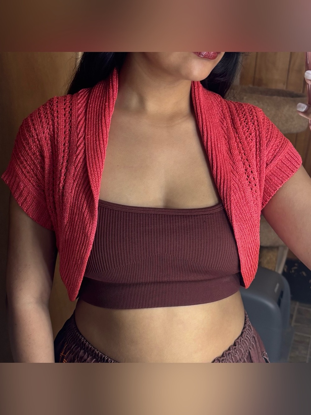 New York & Company Coral Open-Knit Short-Sleeve Shrug